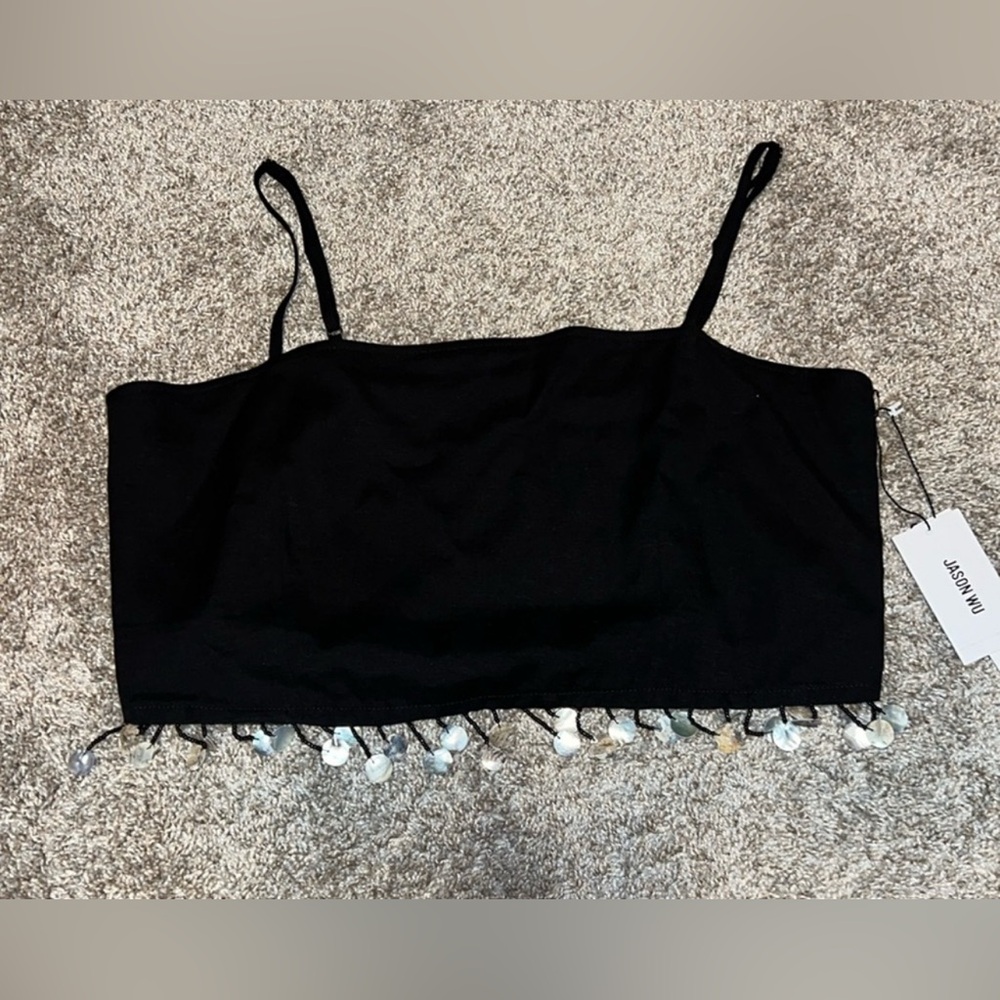 NWT Jason Wu Crop Tank & Wrap Skirt Set Mother of Pearl Embellished Beads Size 8 - Picture 5 of 12